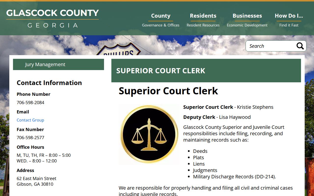 Glascock Superior and Juvenile Court Clerk page