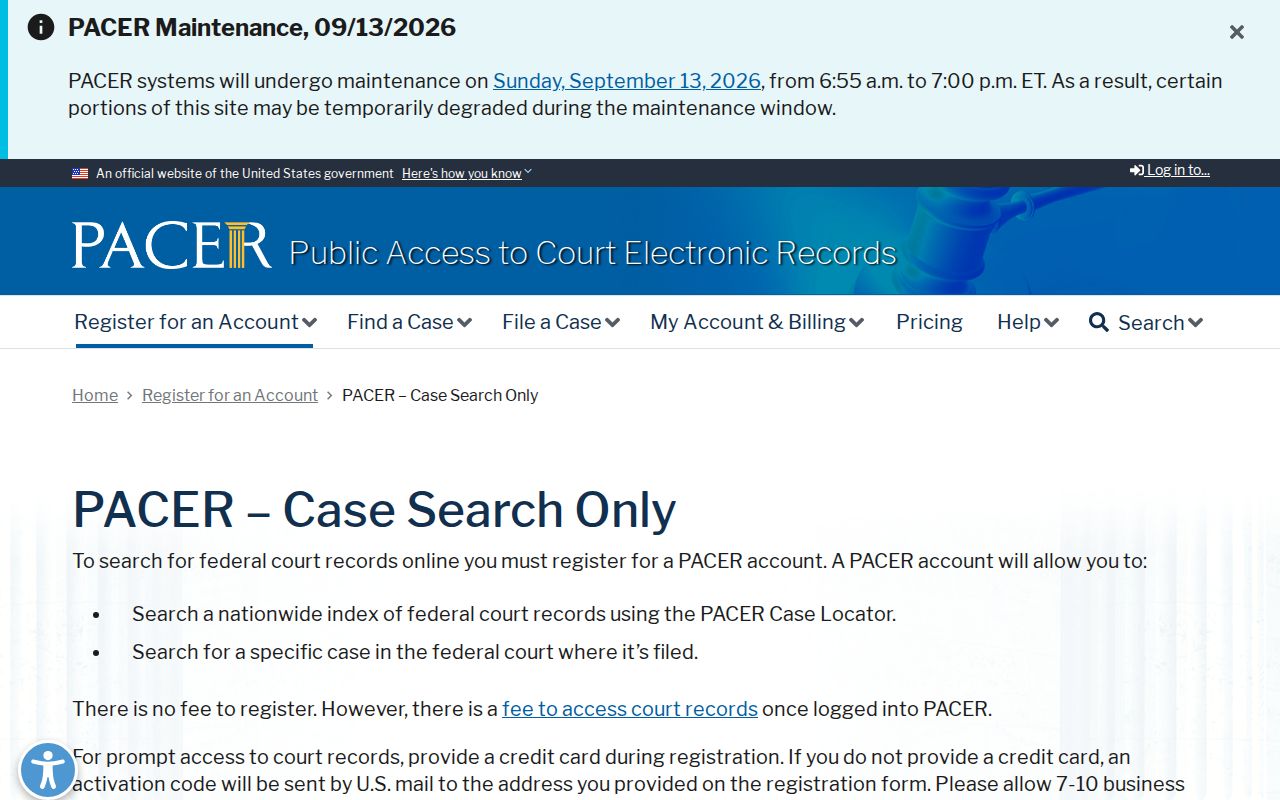 Glascock County most wanted context on PACER account page