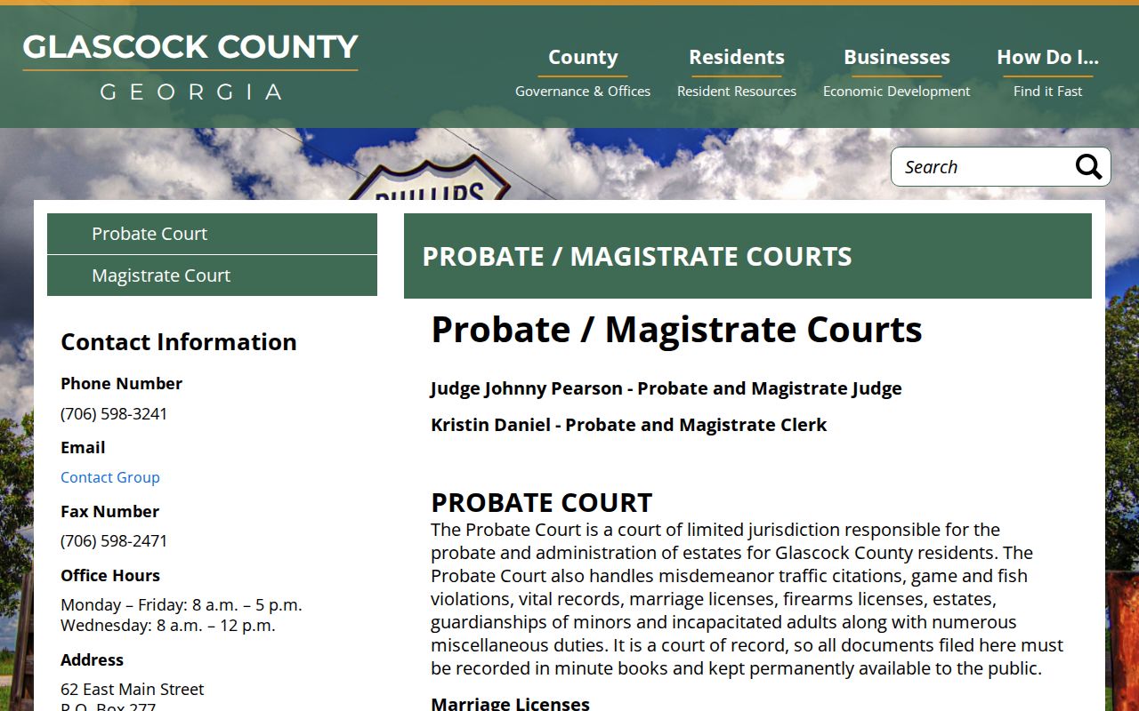 Glascock Magistrate and Probate Courts page